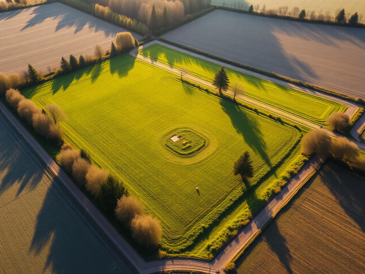 Aerial view of a peaceful rural land plot ready for a new home